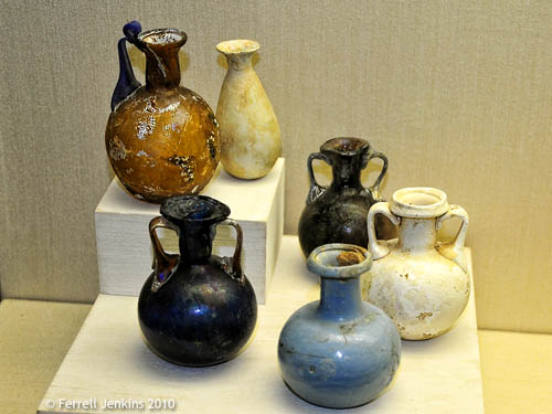 Mold-blown perfume vessels. Erezt Israel Museum. Photo by Ferrell Jenkins.