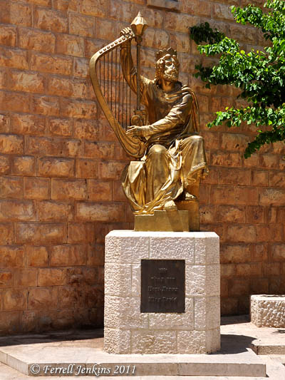 Statue of King David playing the harp (Mount Zion, Jerusalem). Photo by Ferrell Jenkins.