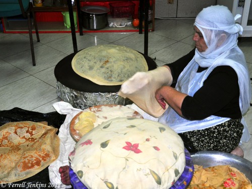 Druze woman preparing bread for baking at Birket Ram. Photo by Ferrell Jenkins.