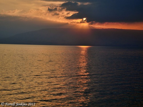 Sunrise on the Sea of Galilee, view east toward Decapolis. Photo by Ferrell Jenkins.