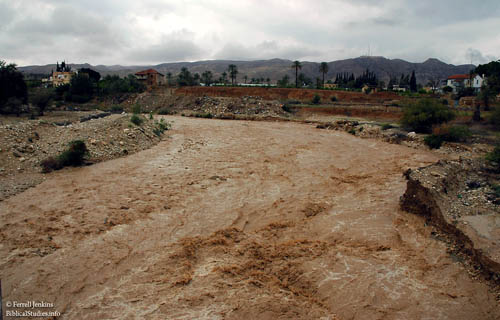 Wadi Kelt (Qilt) at Jericho after rain in the mountains of Judea. Photo by Ferrell Jenkins.
