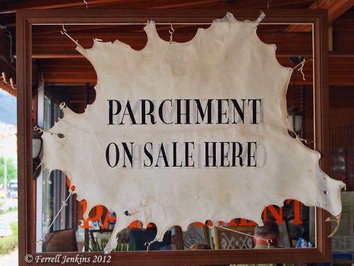 Parchment for sale at Bergama. Photo by Ferrell Jenkins.