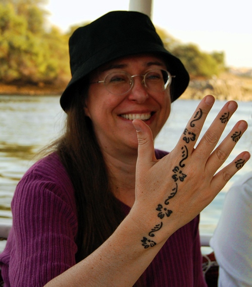 One of the young ladies of my tour got henna tatoos from the Nubians in southern Egypt. Photo by Ferrell Jenkins.