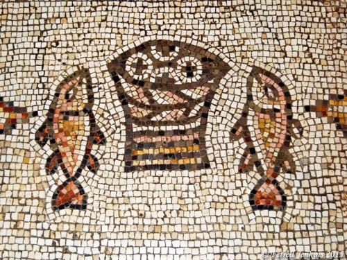 The mosaic of the loaves and fishes at Tabgha. Photo by Ferrell Jenkins.