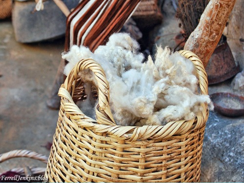 A basket of wool waiting to be spun into yarn. Photo by Ferrell Jenkins.